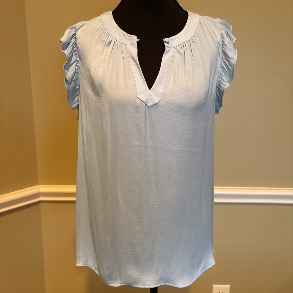 Maison d’Amélie Paris Light Blue Flutter Sleeve Blouse Anthropologie Sz M